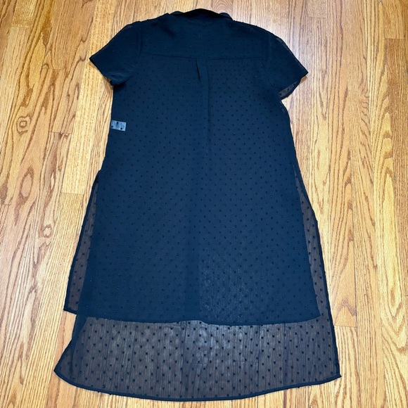 Elle black sheer button up high low short sleeve relaxed long shirt duster Small - Picture 16 of 16